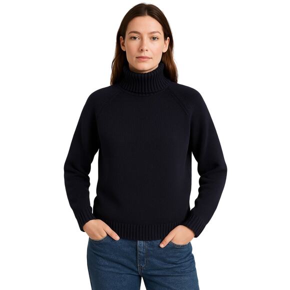Lands’ End Women’s XL Cotton Turtleneck Sweater – Deep Navy - Picture 1 of 5